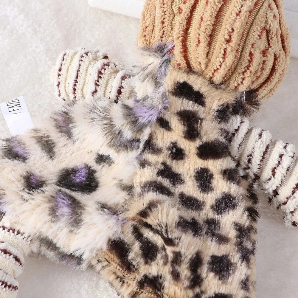 Squeaky Dog Toy Rabbit Plush Leopard Print Corduroy Molar Chew Toy for Pets